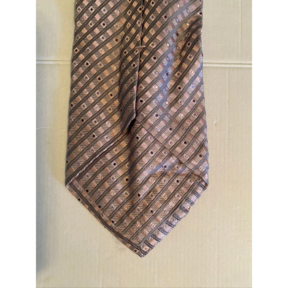 Pronto Uomo Mens Silk Tie Copper Bronze Striped Dotted X-Long Necktie